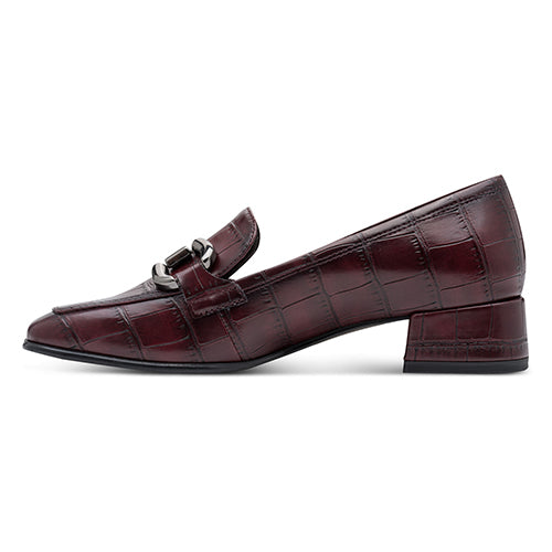 Tamaris Ladies Block Heeled Loafer - 24316-43 - Burgandy Croc
