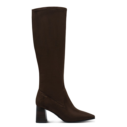 Brown knee-high boot on a white background
