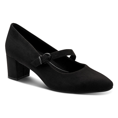 Jana Court Strap Block Heel - 24461-47 - Black Suede