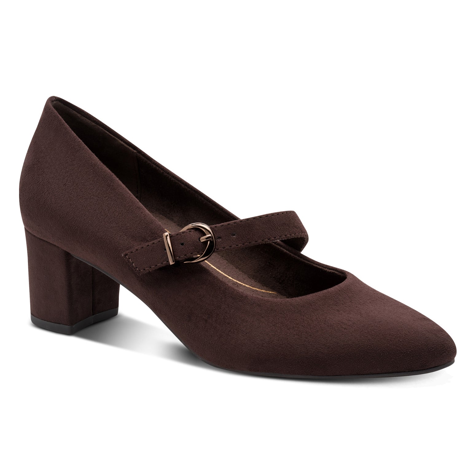 Jana Court Strap Block Heel - 24461-47 - Brown Suede