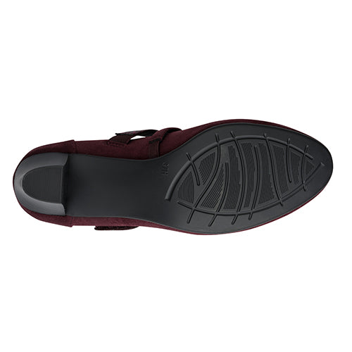 Maroon sandal with black sole on a white background