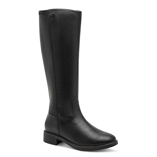 Black knee-high boot on a white background