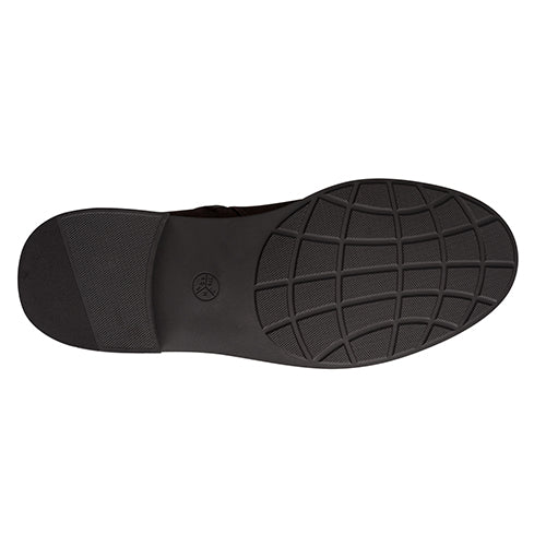 Black shoe sole with a brand logo on a white background