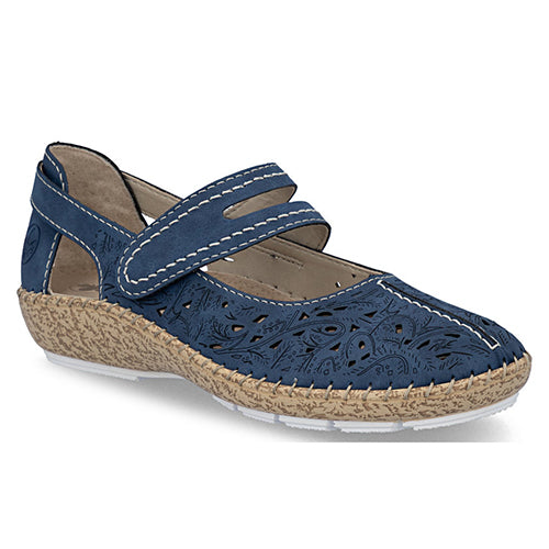 Rieker Ladies Cross Strap Shoes - 44872-14 - Denim