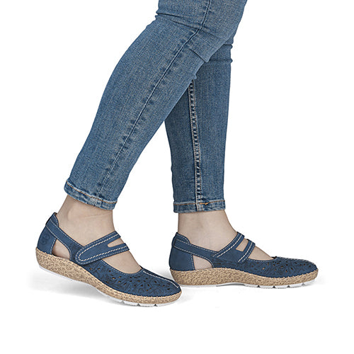 Rieker Ladies Cross Strap Shoes - 44872-14 - Denim