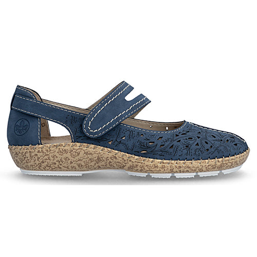 Rieker Ladies Cross Strap Shoes - 44872-14 - Denim