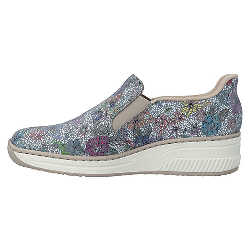 Rieker Ladies Wedge Shoes - 48761 - Blue Floral