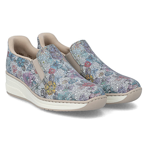 Rieker Ladies Wedge Shoes - 48761 - Blue Floral