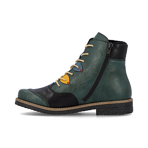 Rieker Ladies Ankle Boots - Green Black