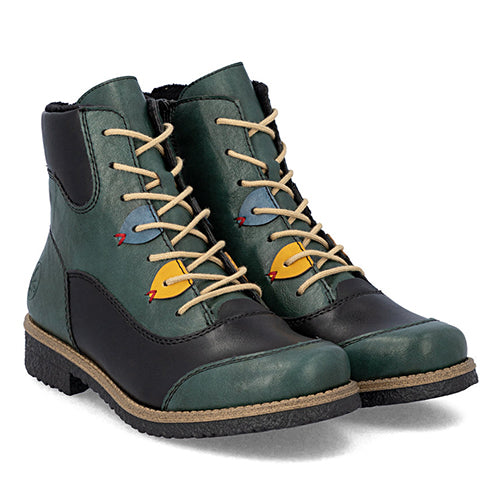 Rieker Ladies Ankle Boots - Green Black