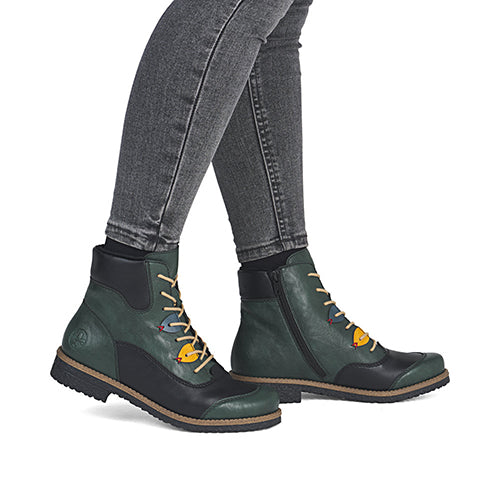 Rieker Ladies Ankle Boots - Green Black