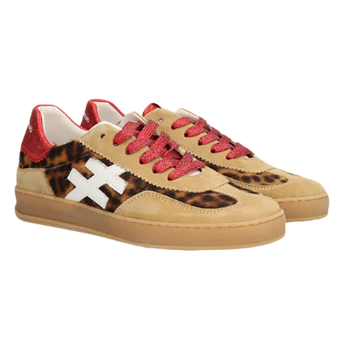 Another Trend Ladies Trainers - A03279 - Beige/Leopard/Red