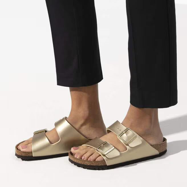 Birkenstock Ladies Birko-Flor Sandals- Arizona - Gold/Metallic
