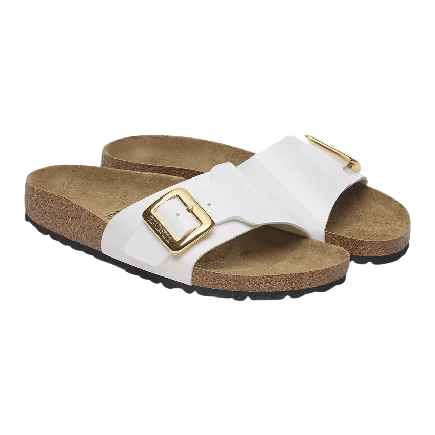 Birkenstock Ladies Sliders - Catalina Cushion Buckle - White Patent
