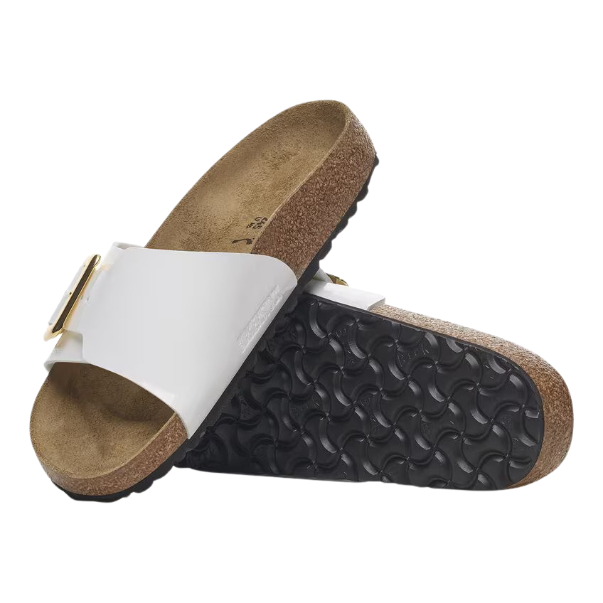 Birkenstock Ladies Sliders - Catalina Cushion Buckle - White Patent