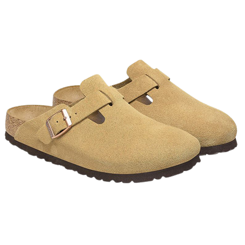 Birkenstock Ladies Suede Leather Clogs - Boston - Latte Cream