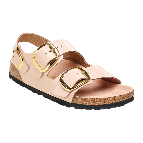 Birkenstock Ladies Back Strap Patent Sandals - Milano Big Buckle - Beige