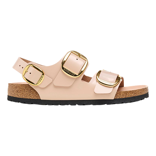 Birkenstock Ladies Back Strap Patent Sandals - Milano Big Buckle - Beige
