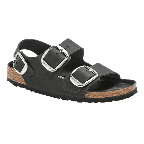 Birkenstock Ladies Oiled Leather Sandals - Milano Big Buckle - Black