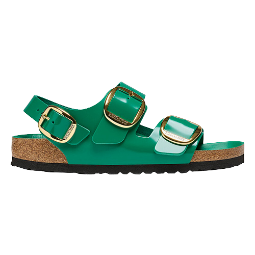 Birkenstock Ladies Patent Back Strap Sandals - Milano Big Buckle - Green