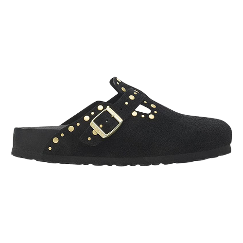 Birkenstock Ladies Suede Clogs - Boston Rivet - Black