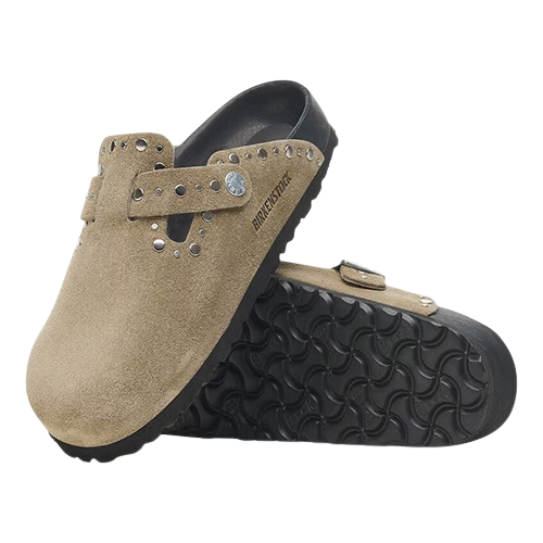Birkenstock Ladies Suede Clogs - Boston Rivet - Taupe