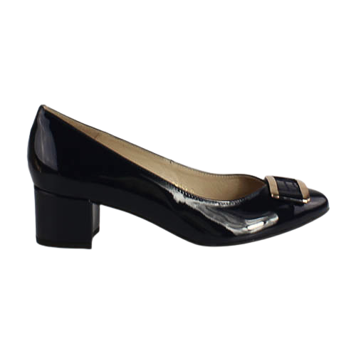 Emis Block Heeled Pumps - 8155 - Navy Patent