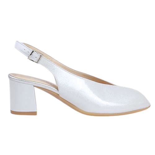 Emis Slingback Block Heeled Pumps- 7372 - Silver