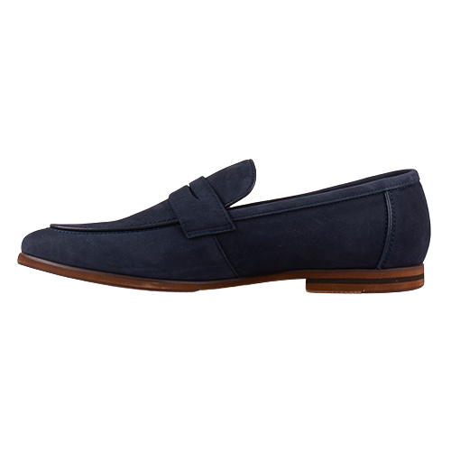 Navy blue loafer shoe on a white background