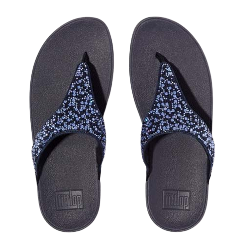 Fitflop Ladies Crystal-Mix Toe-Post Sandals - Lulu - Navy