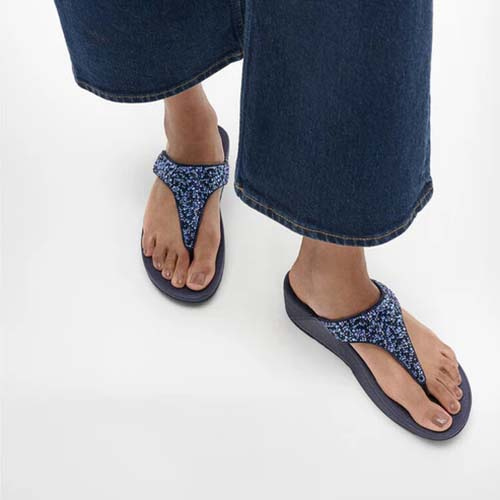Fitflop Ladies Crystal-Mix Toe-Post Sandals - Lulu - Navy
