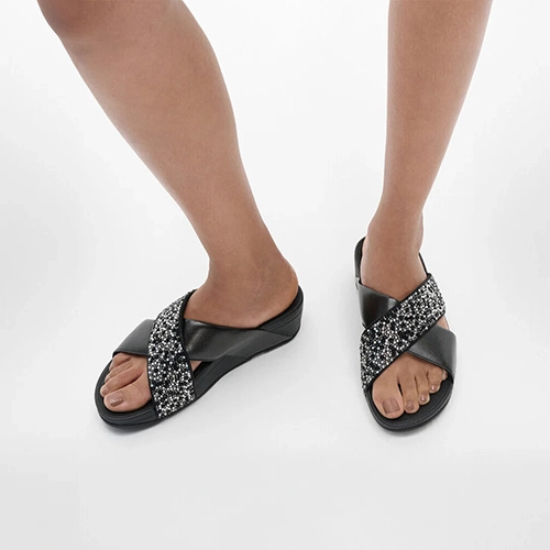 Fitflop Cross Slides - Lulu Crystal Mix - Black