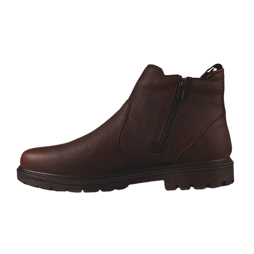 Brown leather boot with zip on a white background