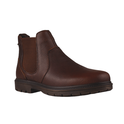 Brown leather boot on white background
