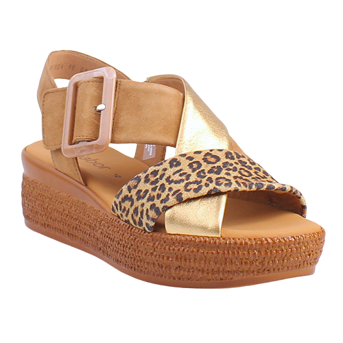 Gabor Ladies Wedge Sandals - 64.572.14 - Tan/Gold/Leopard