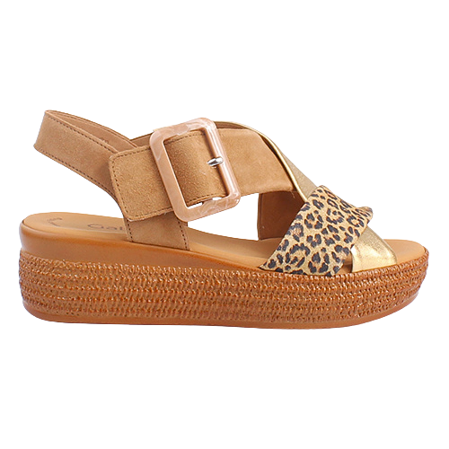Gabor Ladies Wedge Sandals Tan/Gold/Leopard - Main Image