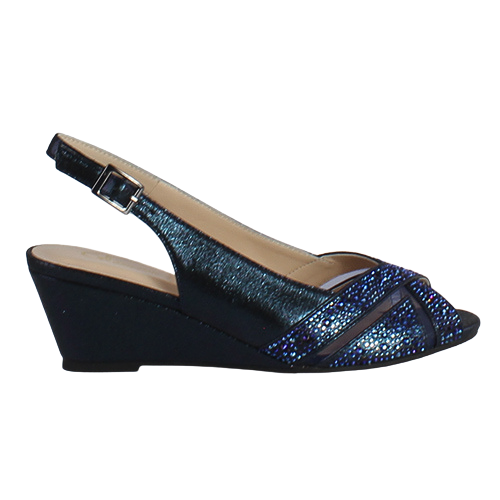 Glamour Peep Toe Wedges Minsk Navy Greenes Shoes