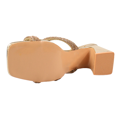 Heavenly Feet Block Heeled Mules - Amara - Gold