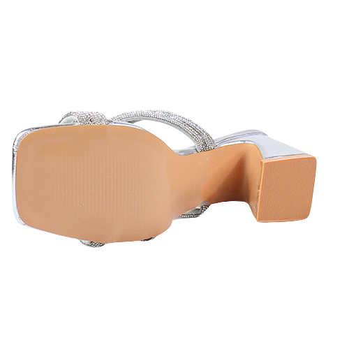 Heavenly Feet Block Heeled Mules - Amara - Silver