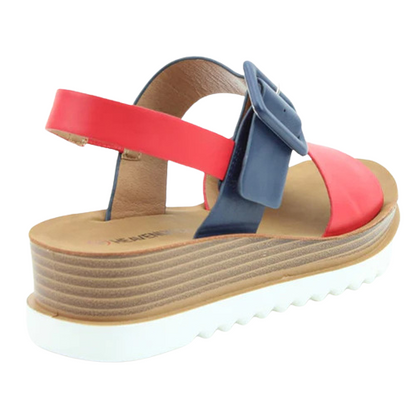 Heavenly Feet Ladies Wedge Sandals - Pistachio - Navy / Red