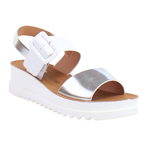 Heavenly Feet Wedge Sandals - Pistachio - White / Silver