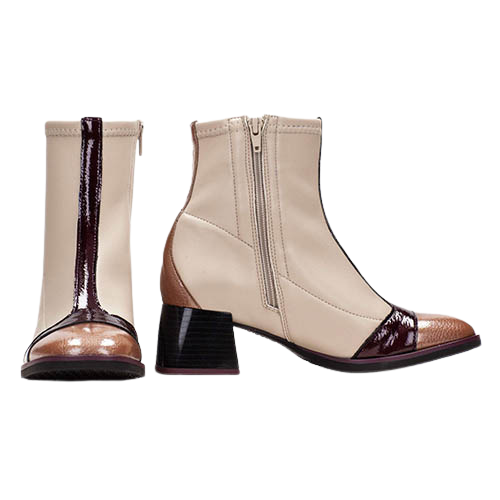 Hispanitas Block Heeled Ankle Boots- CHI243583- Beige