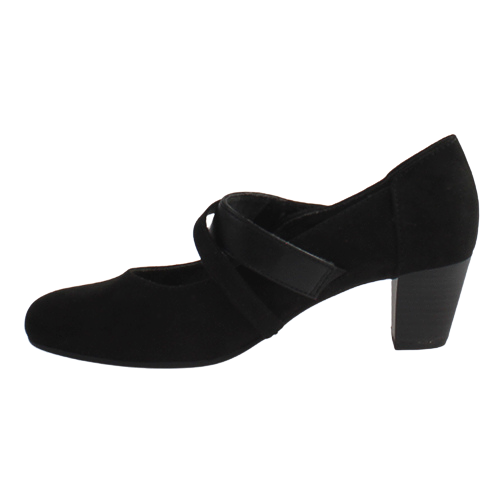 Jana Ladies Cross Strap Pumps - 24464-42 - Black Suede