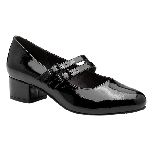 Jana Ladies Block Heeled Mary Jane Pumps - 24366-45 - Black Patent