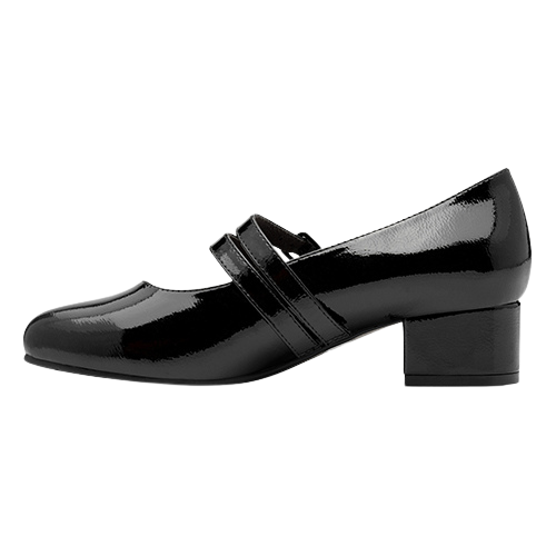 Jana Ladies Block Heeled Mary Jane Pumps - 24366-45 - Black Patent