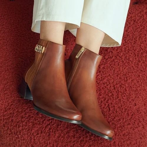 Regarde Le Ciel Block Heeled Ankle Boots - Jolene-26 - Tan