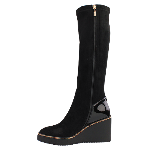 Kate Appleby Wedge Knee Boots - Cailedon - Black Suede