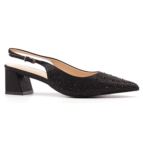 Lunar Block Heeled Sling Back Pumps - Milan - Black