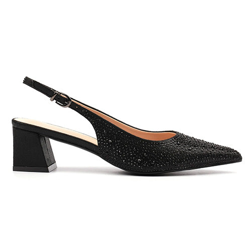 Lunar Block Heeled Sling Back Pumps - Milan - Black