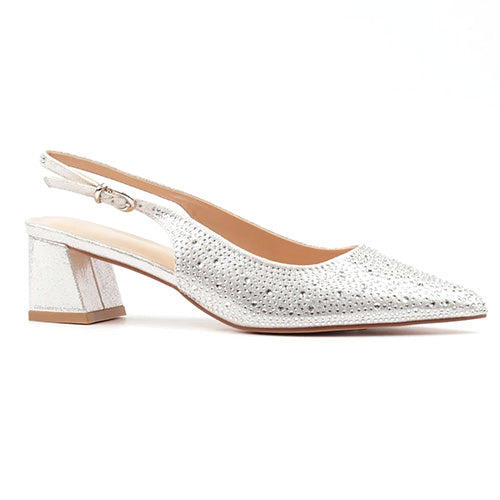 Lunar Block Heeled Sling Back Pumps - Milan - Silver